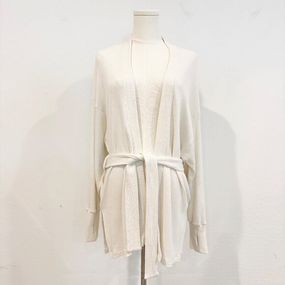 LNA Ribbed Wrap Tie Front Cardigan Duster Sweater Top Revolve Lounge Cream Small - Picture 1 of 8